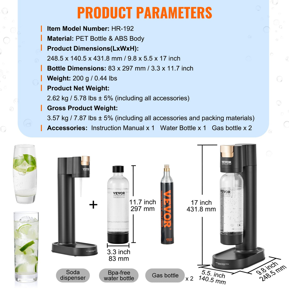Sparkling Water Maker Soda Machine Home Carbonating Kit with 1L PET Bottle 2 CO2