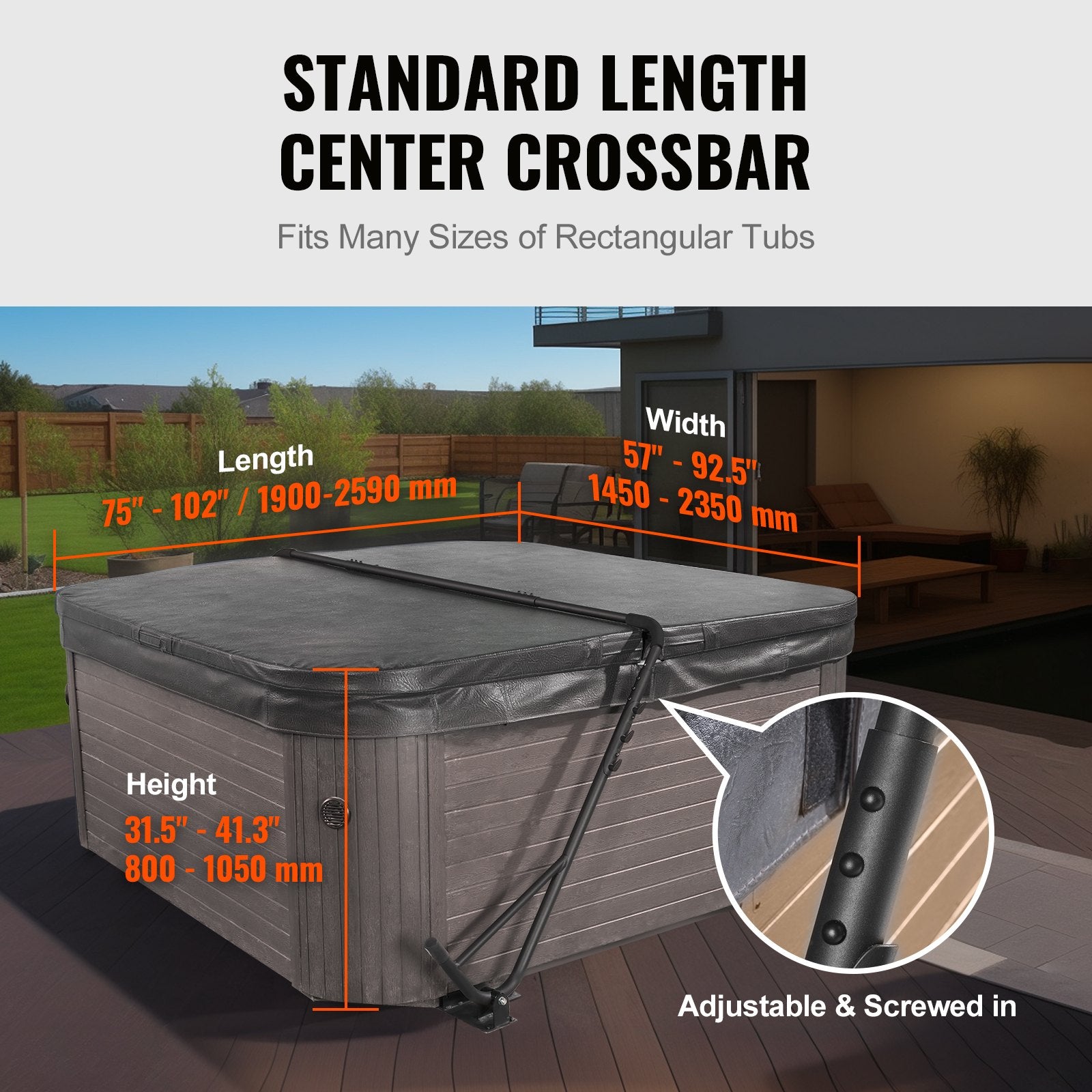 Hot Tub Cover Lift Adjustable Spa Cover Lift 80-105cm 145-235cm Rectangular Tub