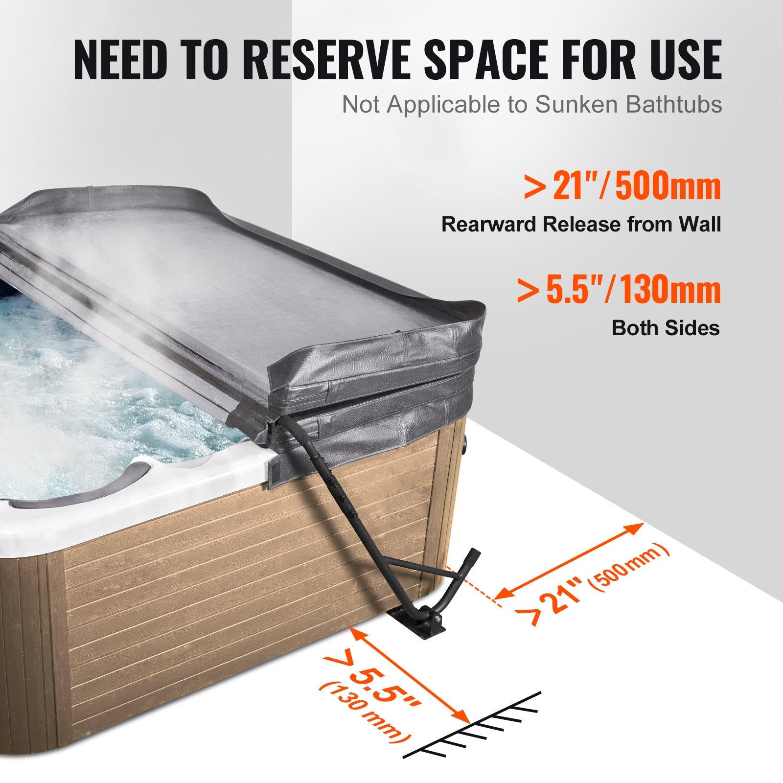 Hot Tub Cover Lift Adjustable Spa Cover Lift 80-105cm 145-235cm Rectangular Tub