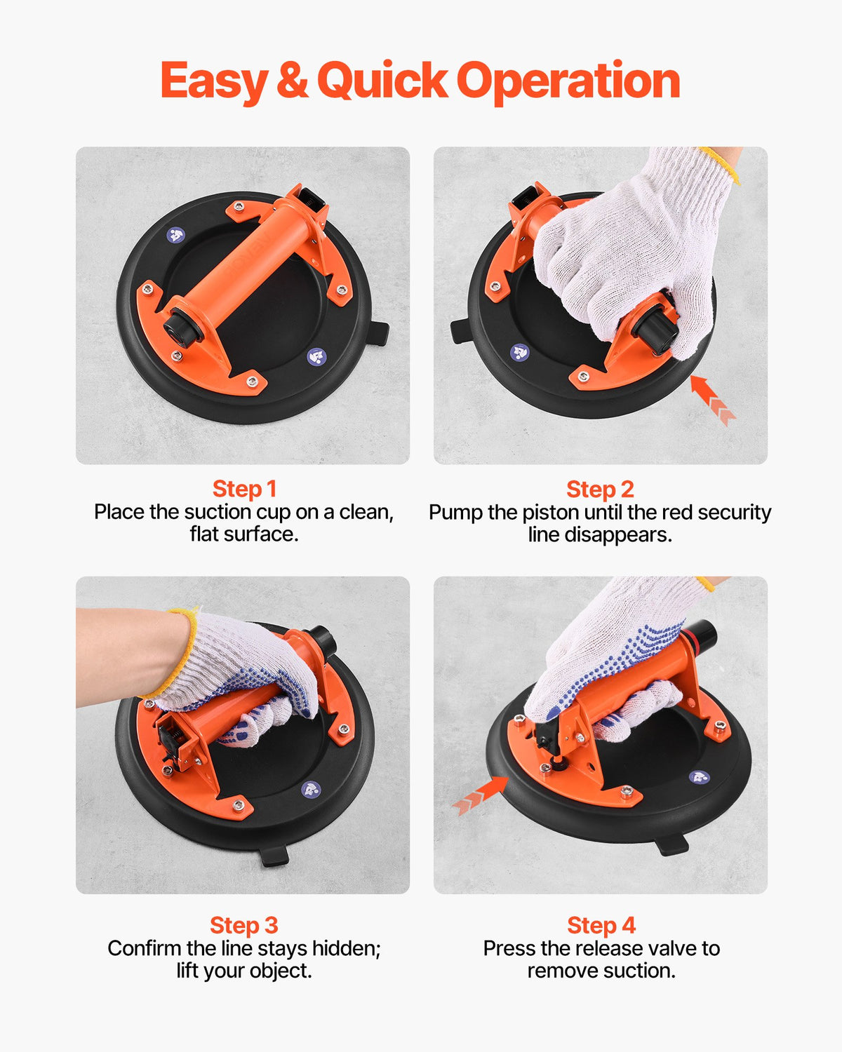 203 mm Vacuum Suction Cup Glass Lifter with Metal H&le, 195 kg Capacity, 2 Pack