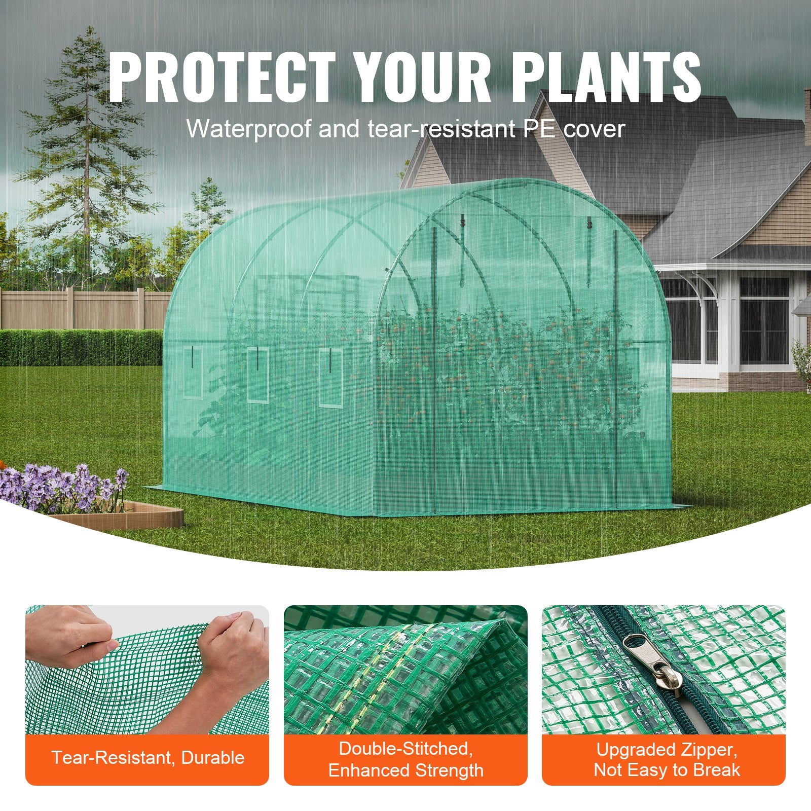 Walk-in Tunnel Greenhouse 11.3x6.4x6.3 ft, Roll-up Door, 6 Windows
