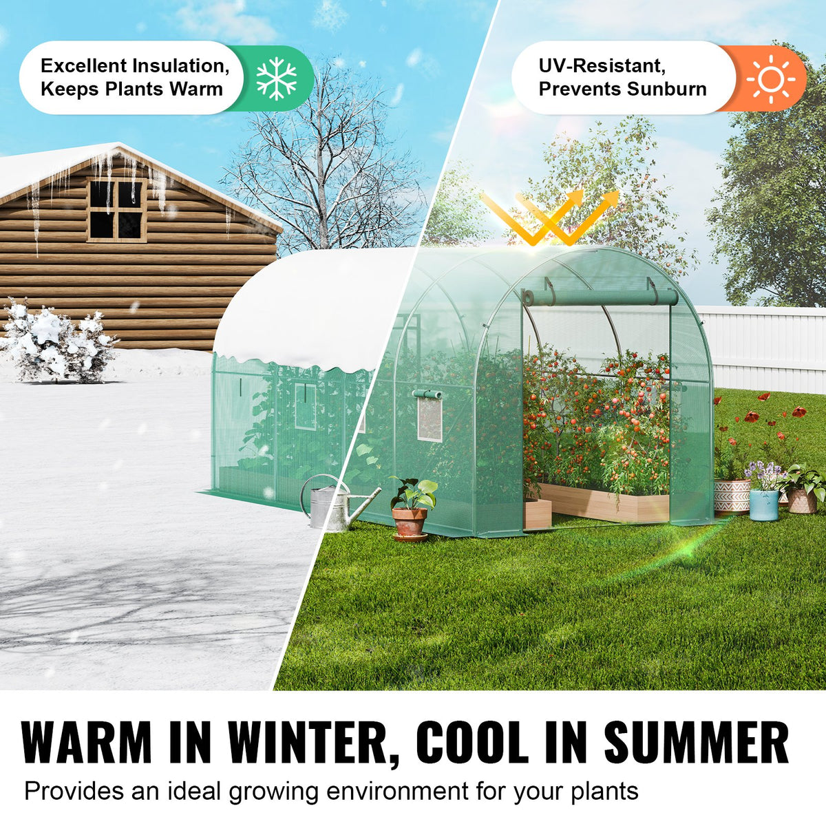 Walk-in Tunnel Greenhouse 11.3x6.4x6.3 ft, Roll-up Door, 6 Windows