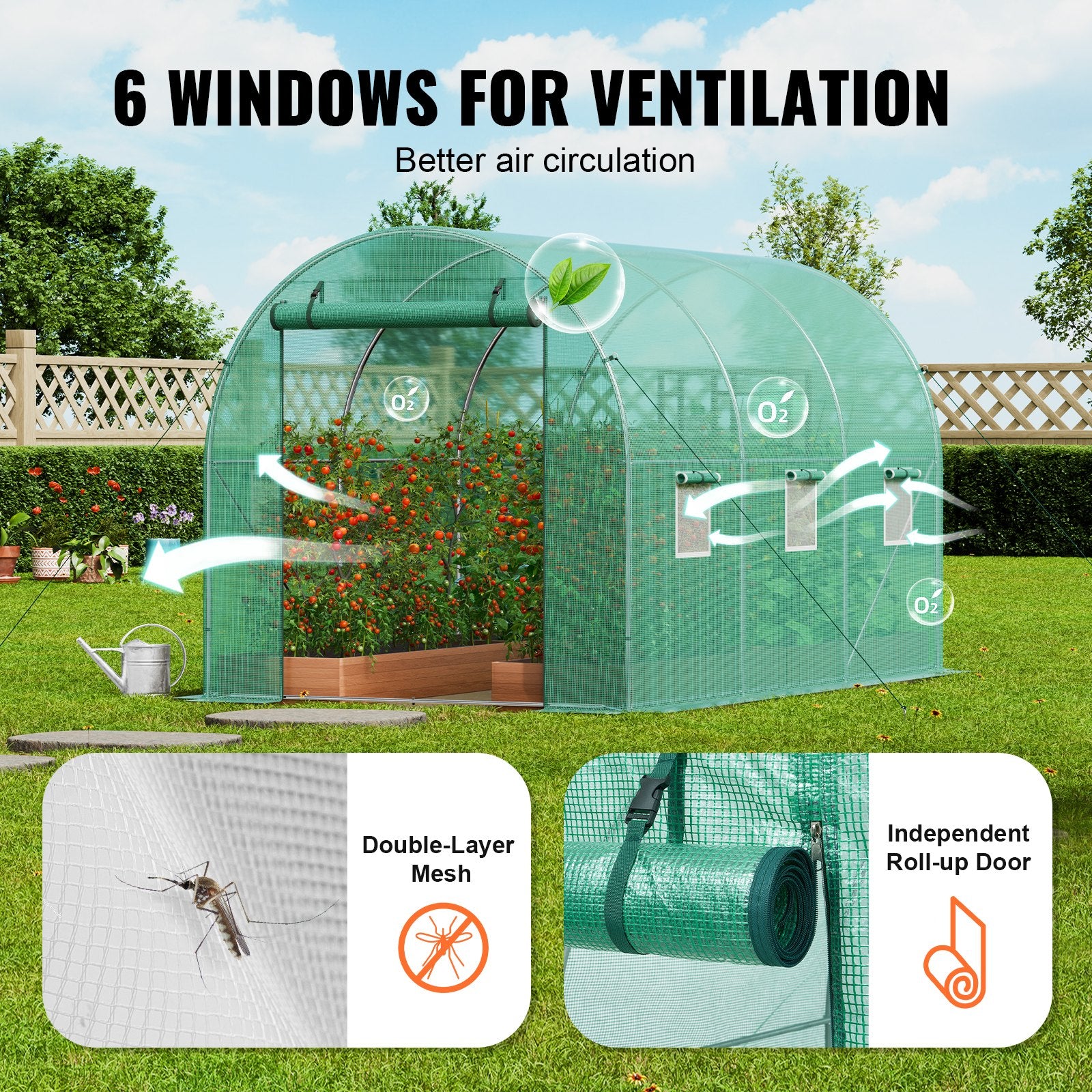 Walk-in Tunnel Greenhouse 11.3x6.4x6.3 ft, Roll-up Door, 6 Windows