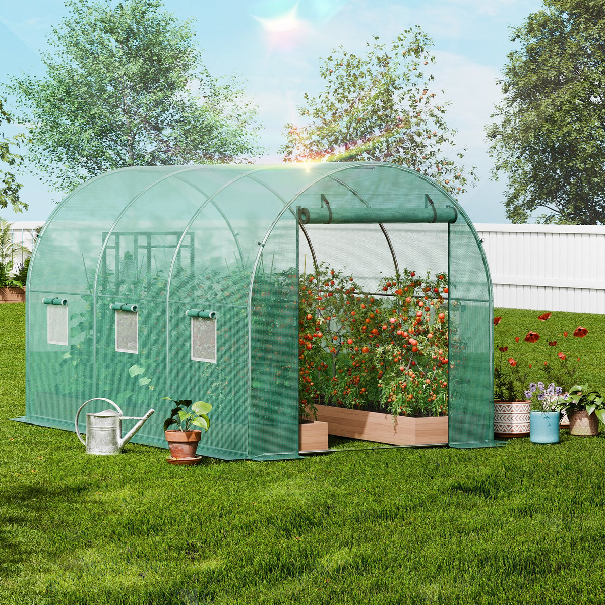 Walk-in Tunnel Greenhouse 11.3x6.4x6.3 ft, Roll-up Door, 6 Windows