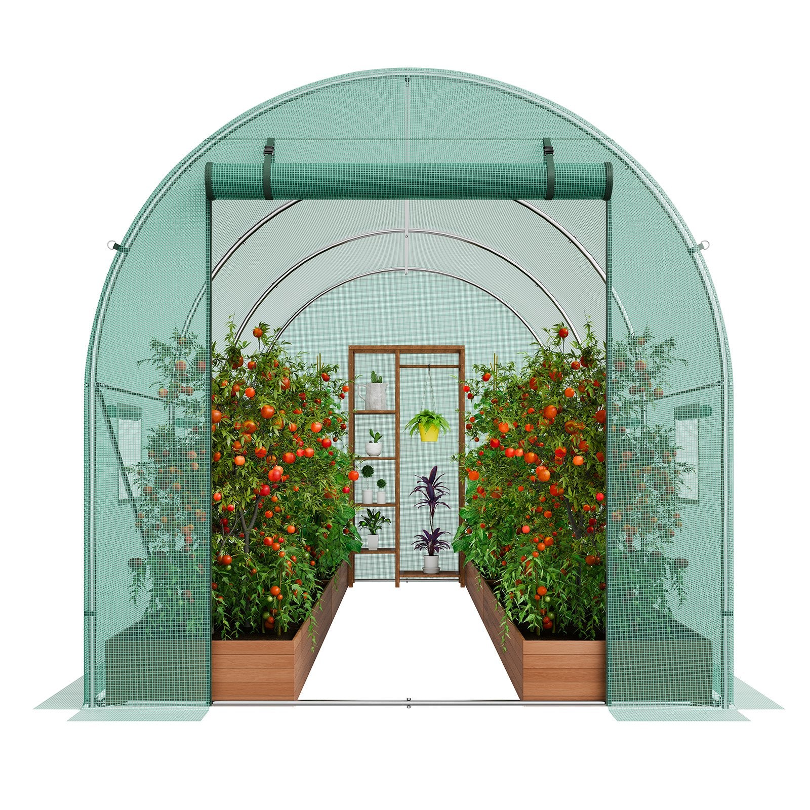 Walk-in Tunnel Greenhouse 11.3x6.4x6.3 ft, Roll-up Door, 6 Windows