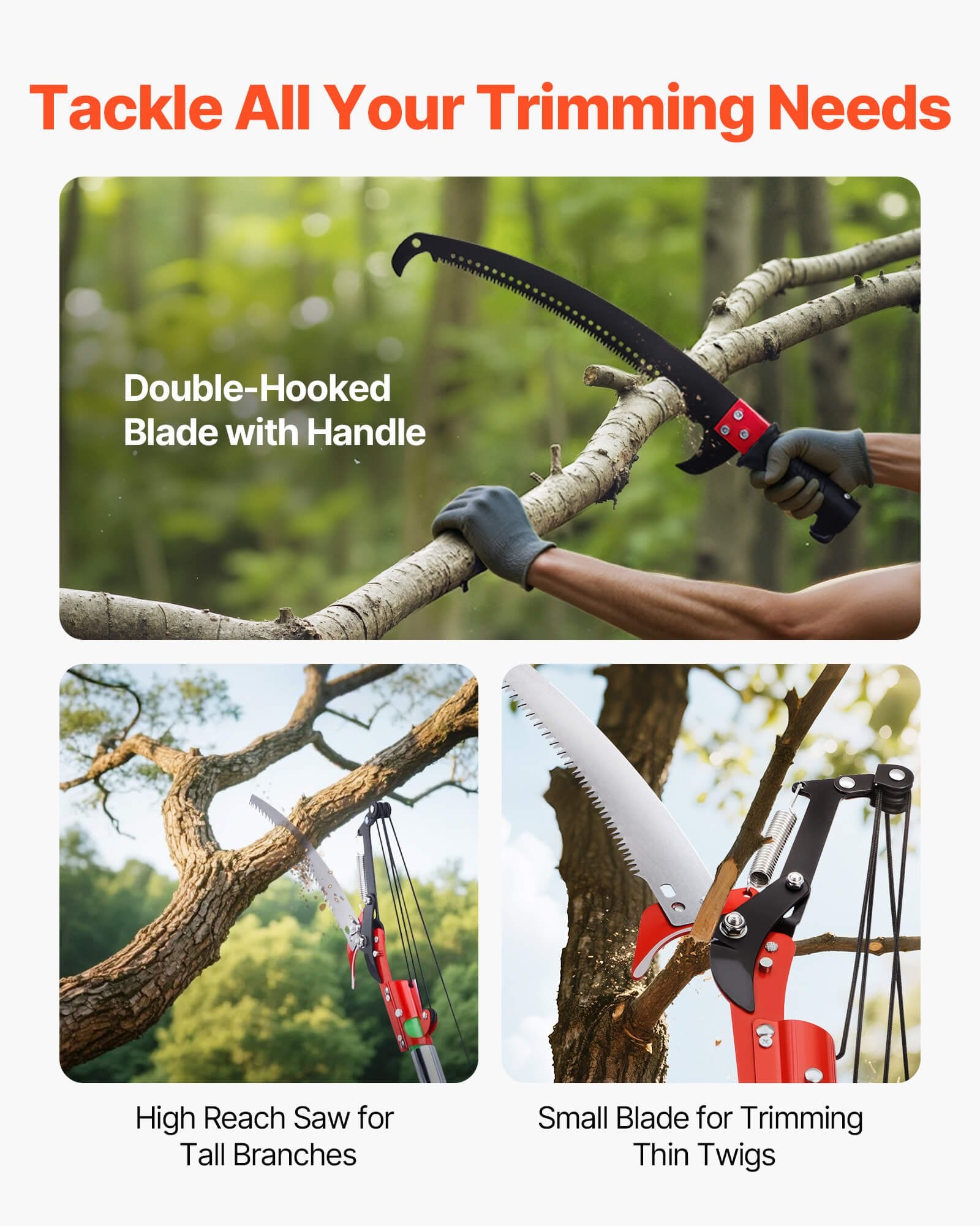 Manual Pole Saw 118-809.3cm Extendable Tree Pruner Scissors 65Mn Steel Blade