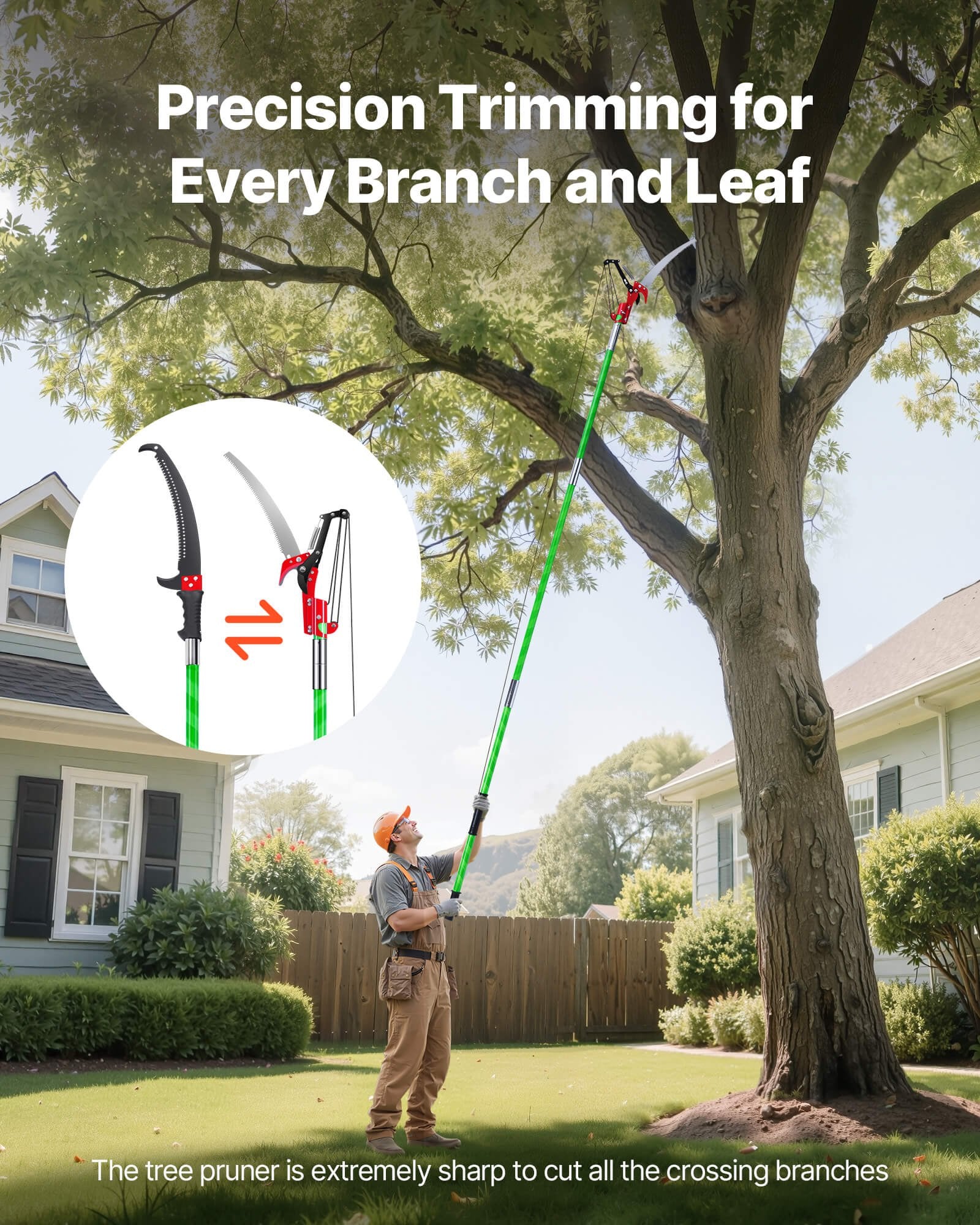 Manual Pole Saw 118-809.3cm Extendable Tree Pruner Scissors 65Mn Steel Blade