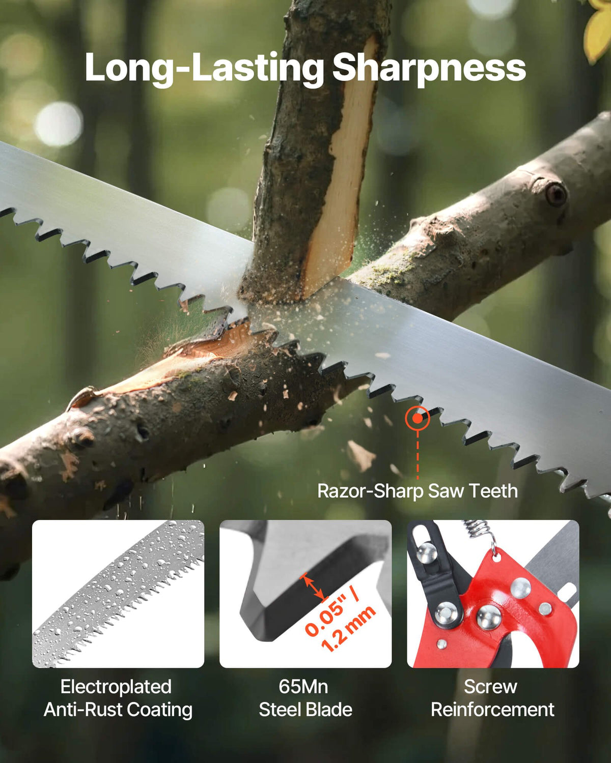 Manual Pole Saw 118-809.3cm Extendable Tree Pruner Scissors 65Mn Steel Blade