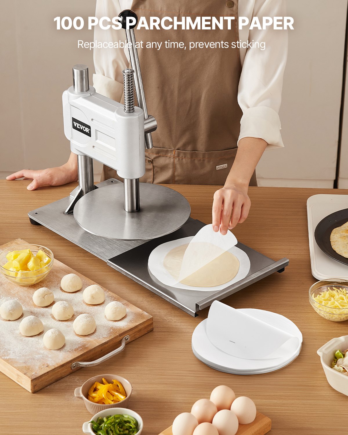 Manual Pizza Dough Press Machine 9.5 Inch Stainless Steel Pastry and Bread Maker