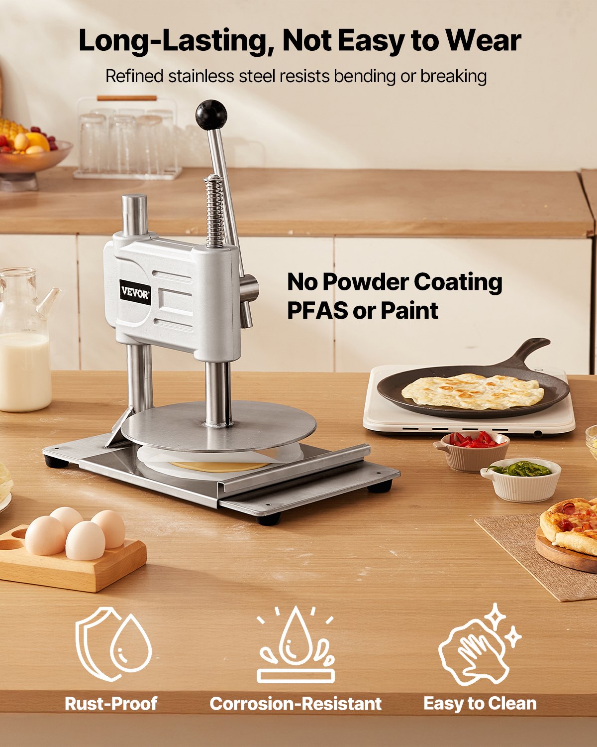 Manual Pizza Dough Press Machine 9.5 Inch Stainless Steel Pastry and Bread Maker