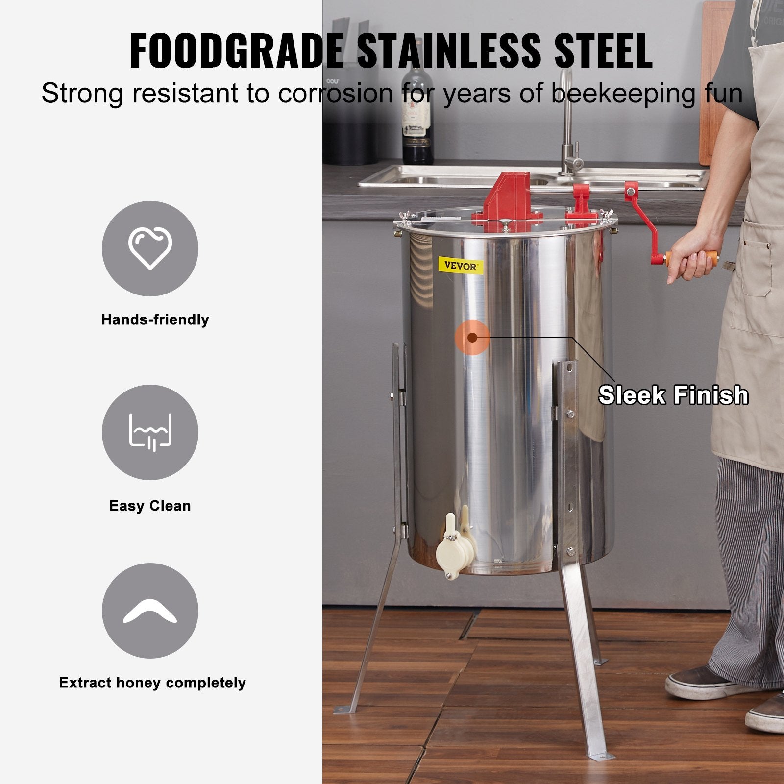 Manual Honey Extractor 3 Frame Stainless Steel Honey Spinner Adjustable Stand
