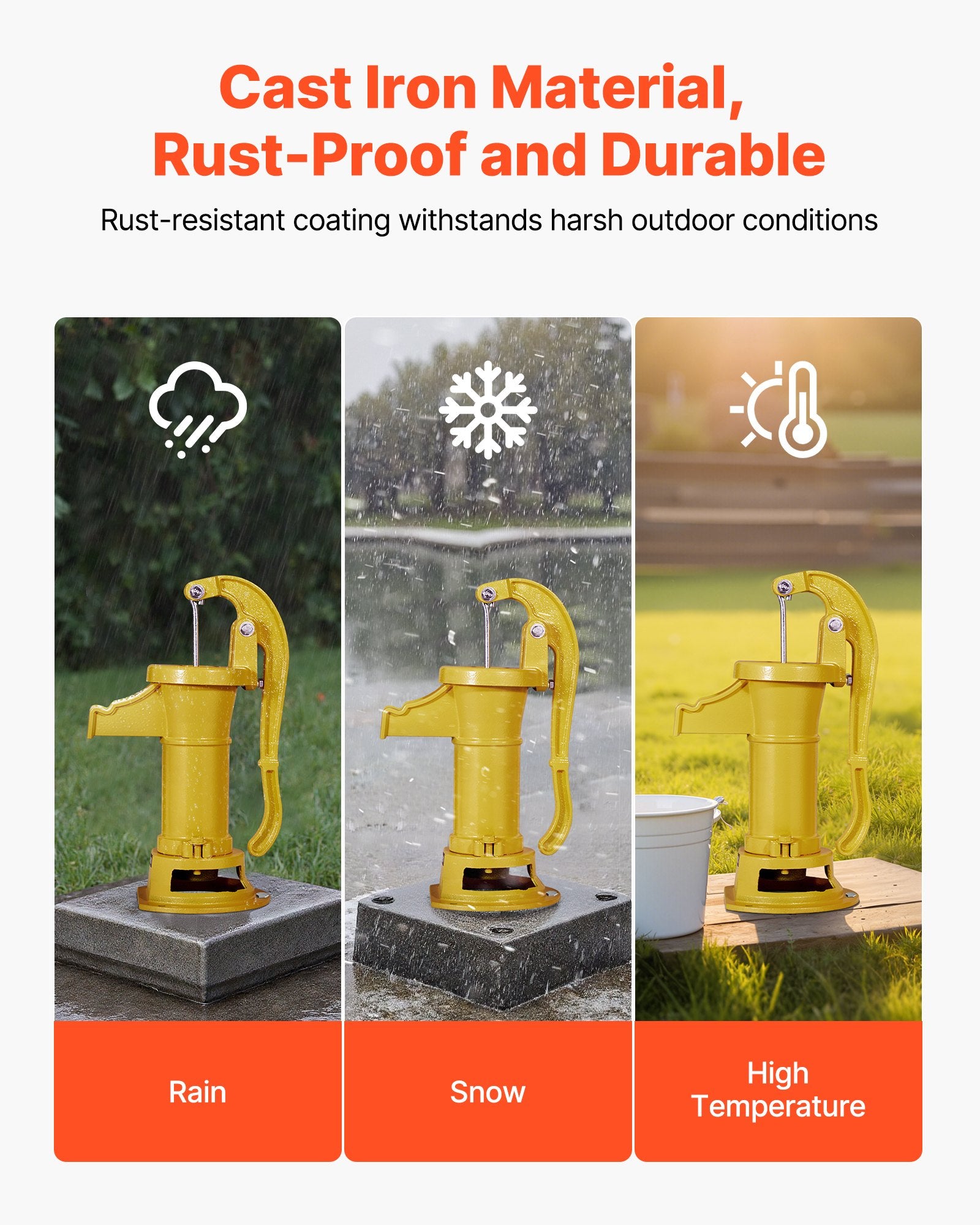 Well Hand Pitcher Pump 25ft Cast Iron Manual Water Pump 1-1/4NPT Garden Yellow