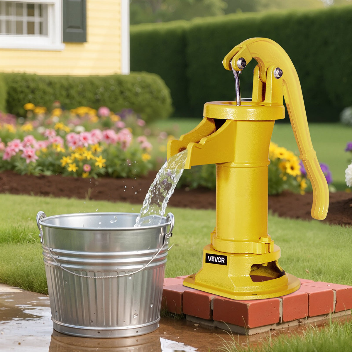 Well Hand Pitcher Pump 25ft Cast Iron Manual Water Pump 1-1/4NPT Garden Yellow