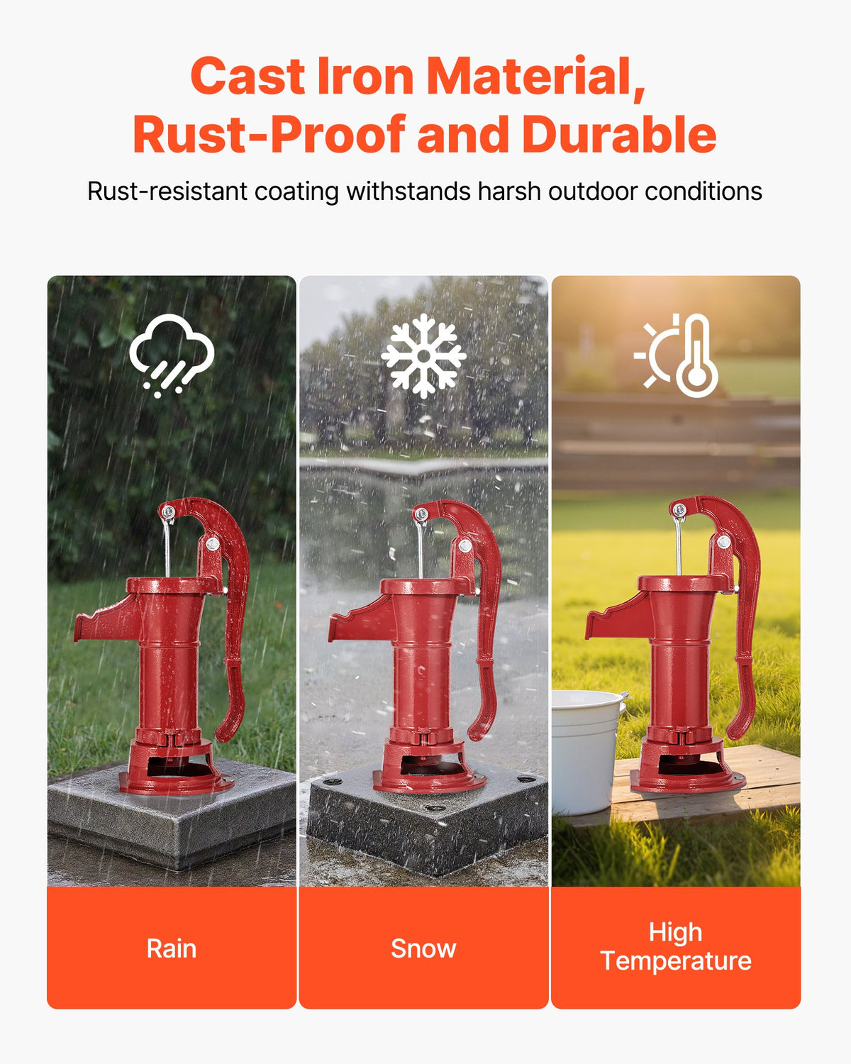 Hand Pitcher Pump Cast Iron 25ft Lift Manual Water Pump 1-1/4in Outdoor Red