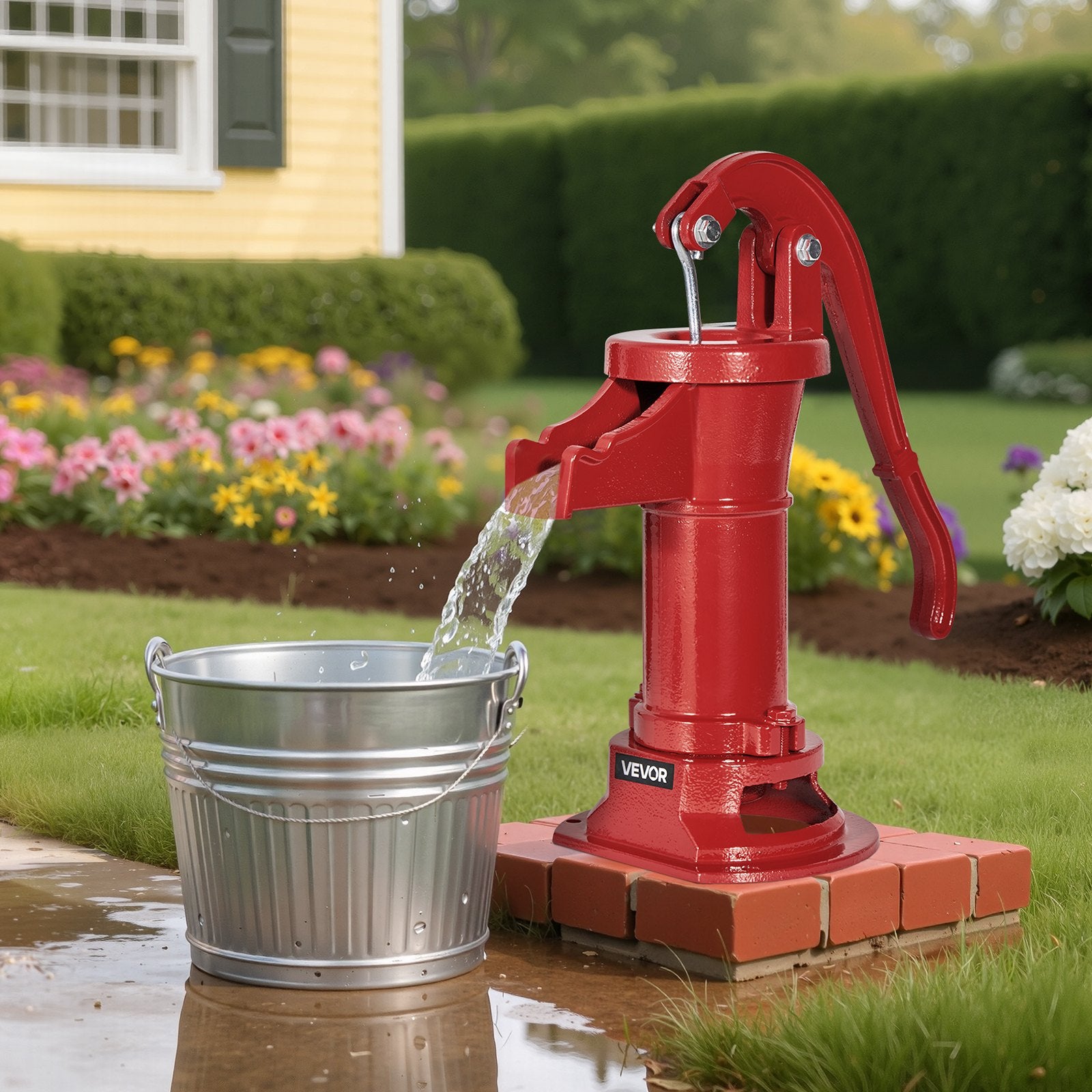 Hand Pitcher Pump Cast Iron 25ft Lift Manual Water Pump 1-1/4in Outdoor Red
