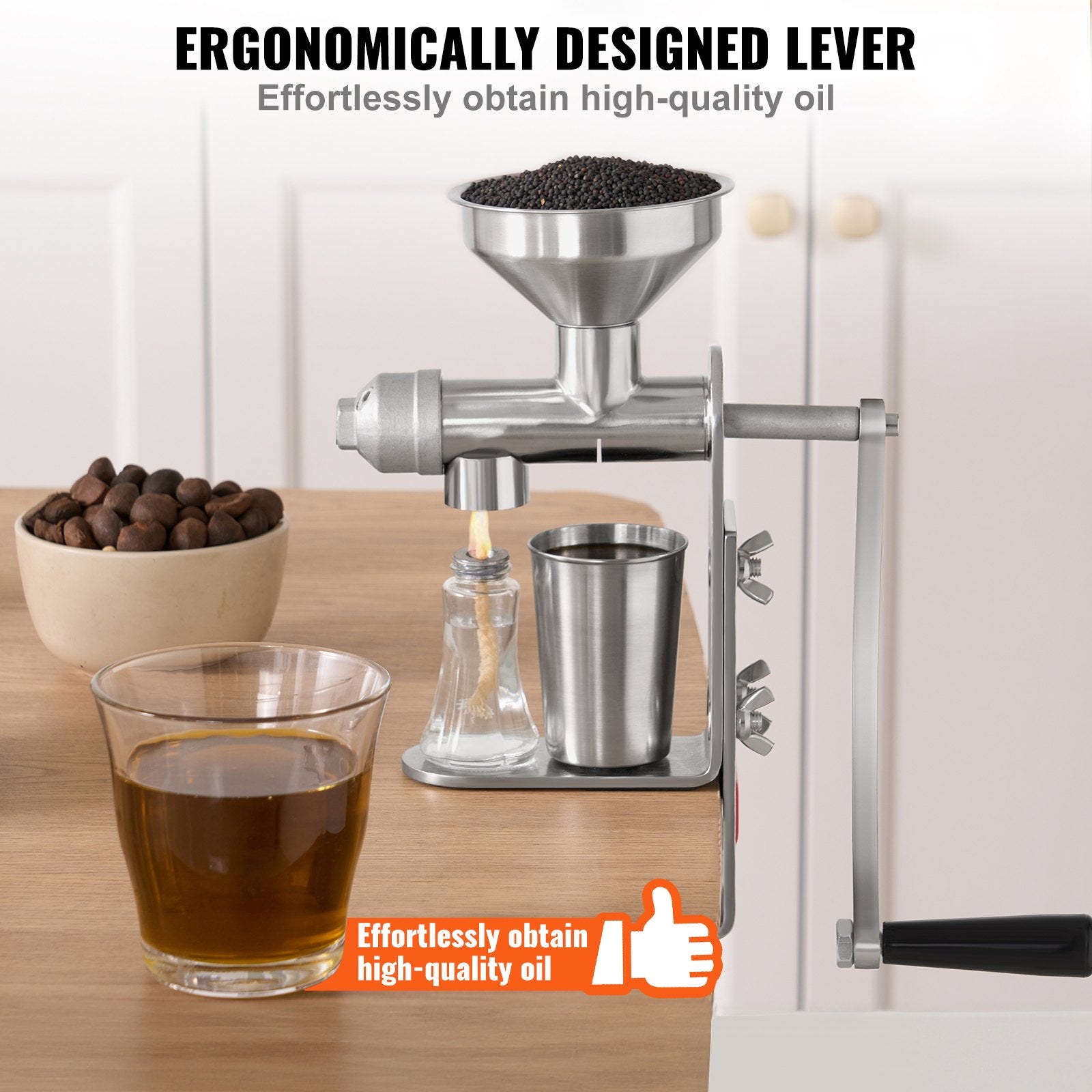 Manual Oil Press Machine Stainless Steel Extractor Detachable Household Expeller
