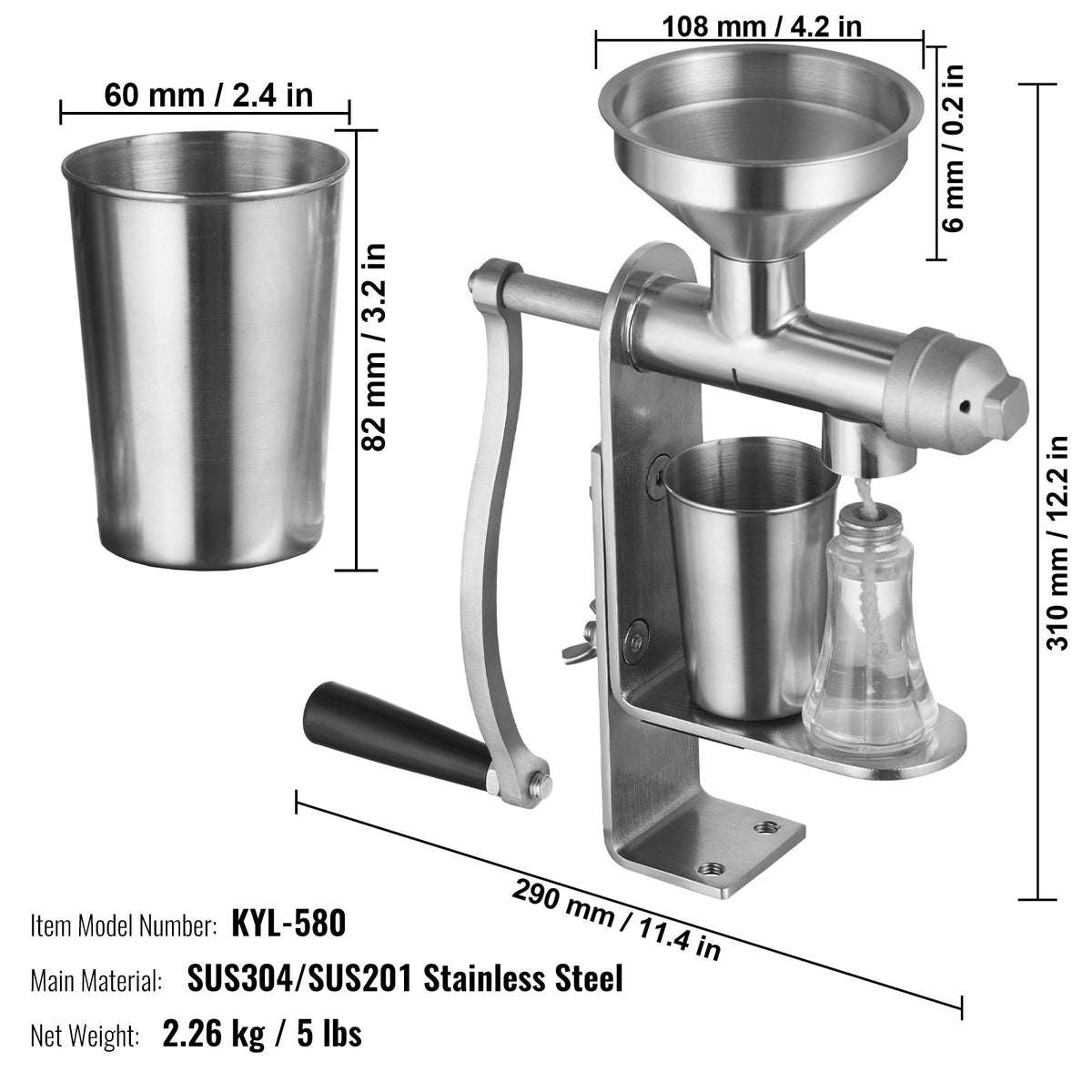 Manual Oil Press Machine Stainless Steel Extractor Detachable Household Expeller