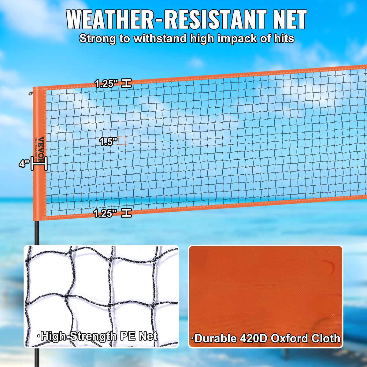 4-Way Volleyball Net Adjustable Height Portable Outdoor Net with Carry Bag