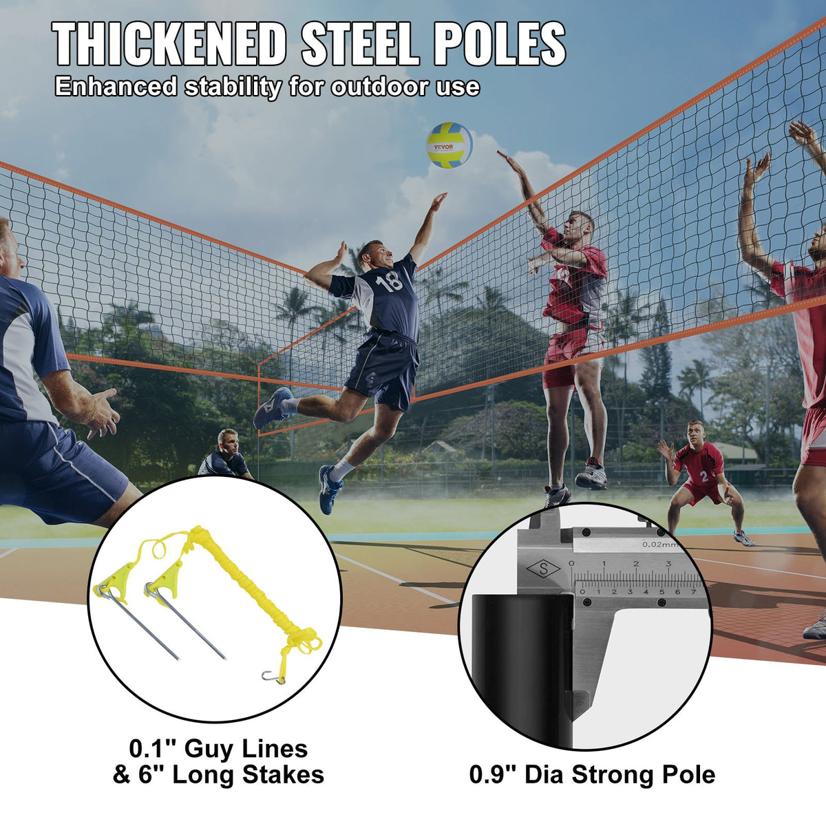 4-Way Volleyball Net Adjustable Height Portable Outdoor Net with Carry Bag