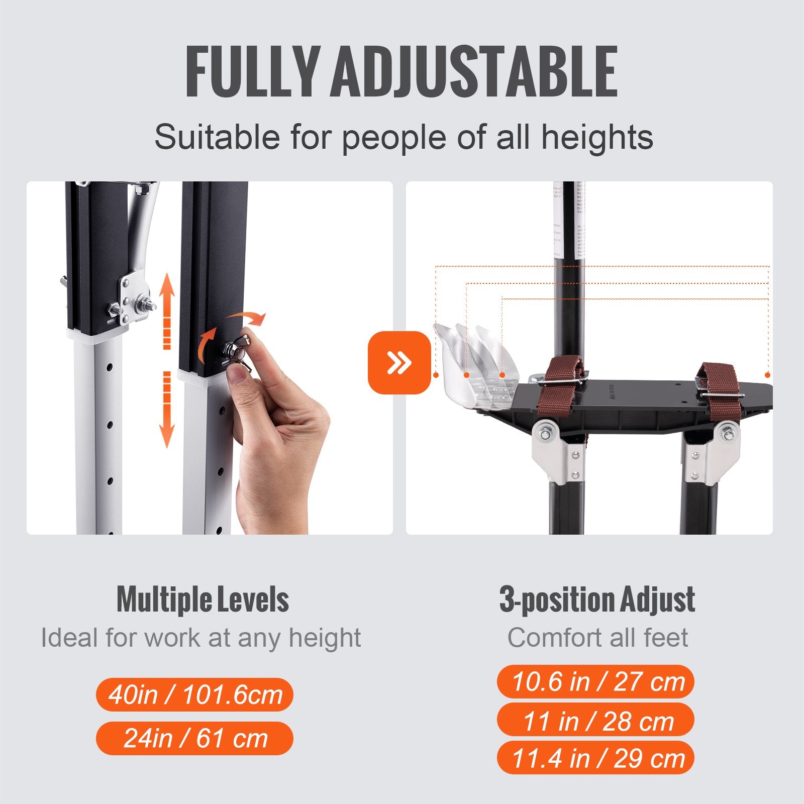 Adjustable Aluminum Drywall Stilts 61-101.6 cm with Knee Pads