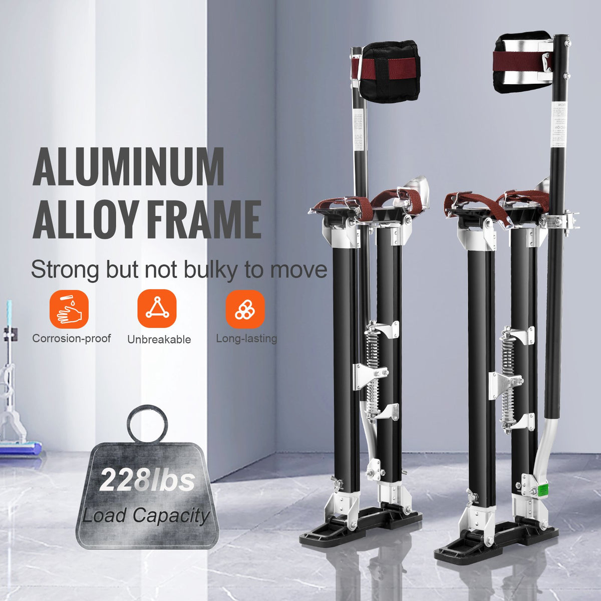 Adjustable Aluminum Drywall Stilts 61-101.6 cm with Knee Pads