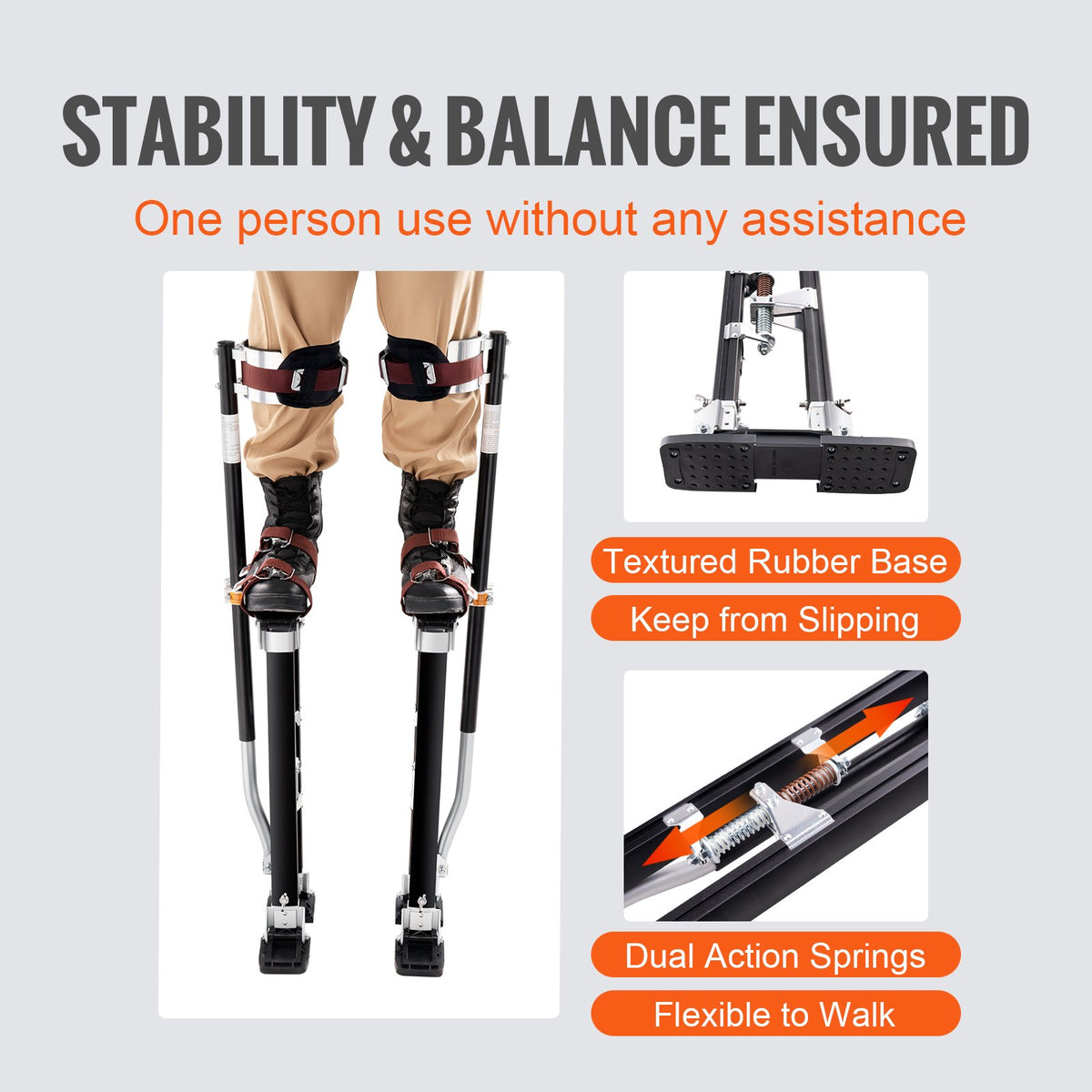 Adjustable Aluminum Drywall Stilts 61-101.6 cm with Knee Pads
