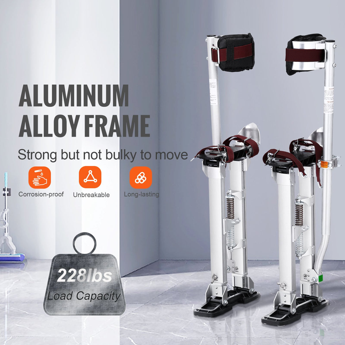 Adjustable Aluminum Drywall Stilts 45.7-76.2 cm with Knee Pads Silver