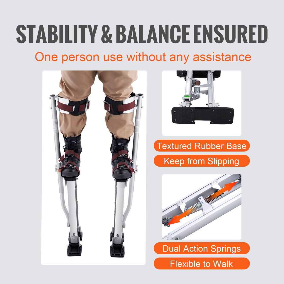 Adjustable Aluminum Drywall Stilts 45.7-76.2 cm with Knee Pads Silver