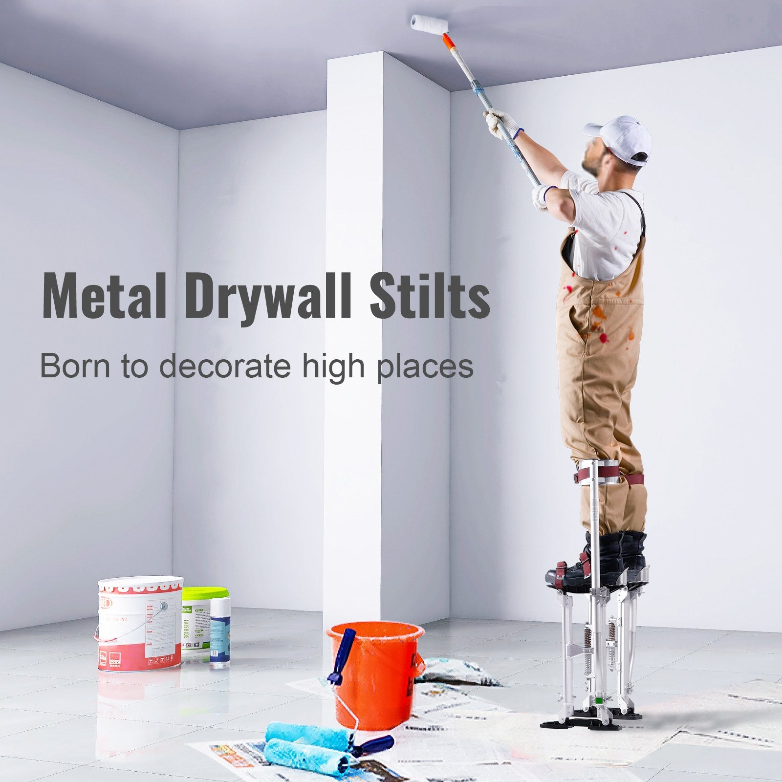 Adjustable Aluminum Drywall Stilts 45.7-76.2 cm with Knee Pads Silver