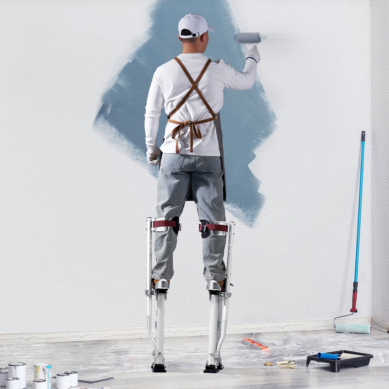 Adjustable Aluminum Drywall Stilts 45.7-76.2 cm with Knee Pads Silver