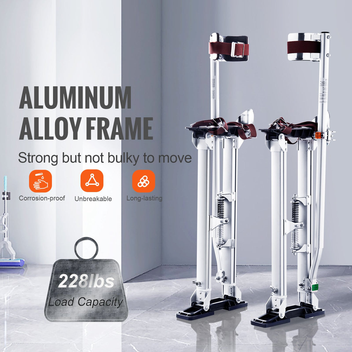 Adjustable Aluminum Drywall Stilts 24-40 inch with Knee Pads Silver