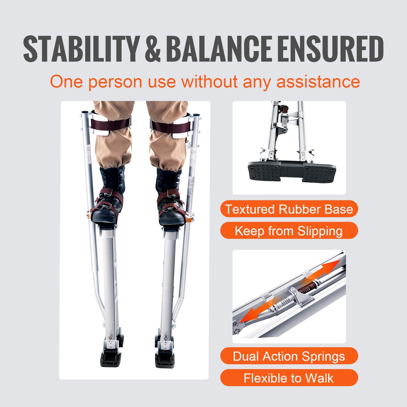 Adjustable Aluminum Drywall Stilts 24-40 inch with Knee Pads Silver