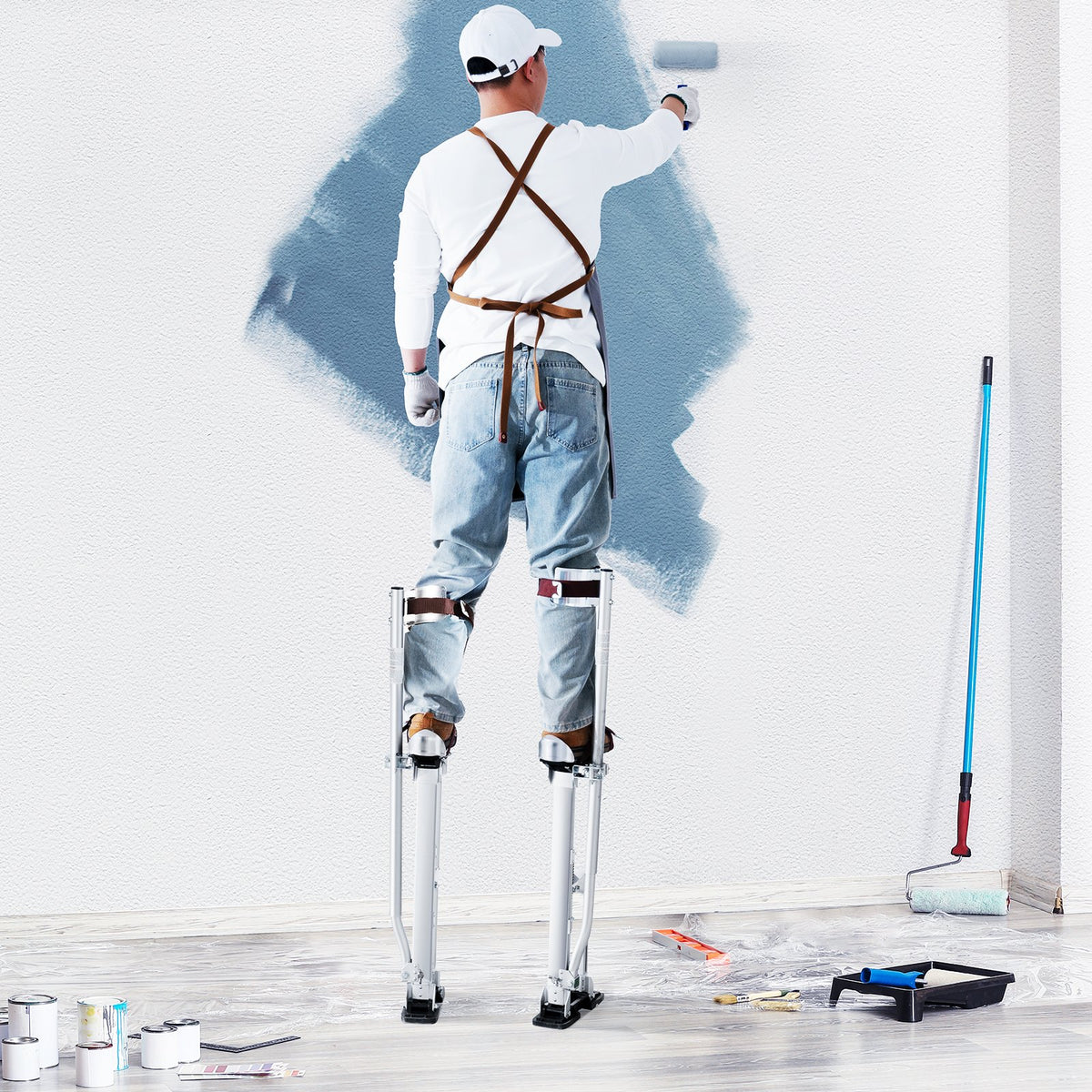 Adjustable Aluminum Drywall Stilts 24-40 inch with Knee Pads Silver