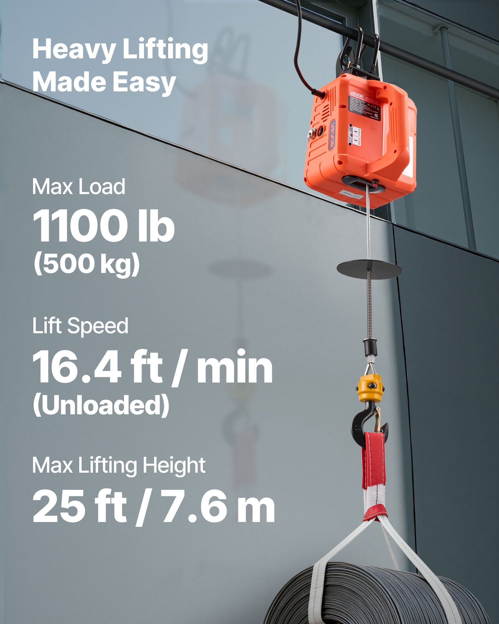3-in-1 Electric Hoist Winch 500kg 1500W Portable Crane Wired & Wireless Remote