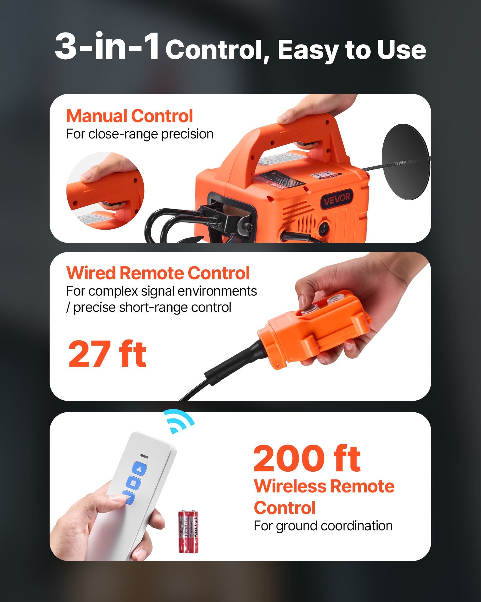 3-in-1 Electric Hoist Winch 500kg 1500W Portable Crane Wired & Wireless Remote