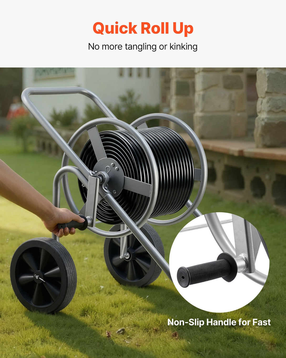 Water Hose Reel Cart HP Garden Hose 6096/9144 cm Two Wheels Handle Car Pet Wash