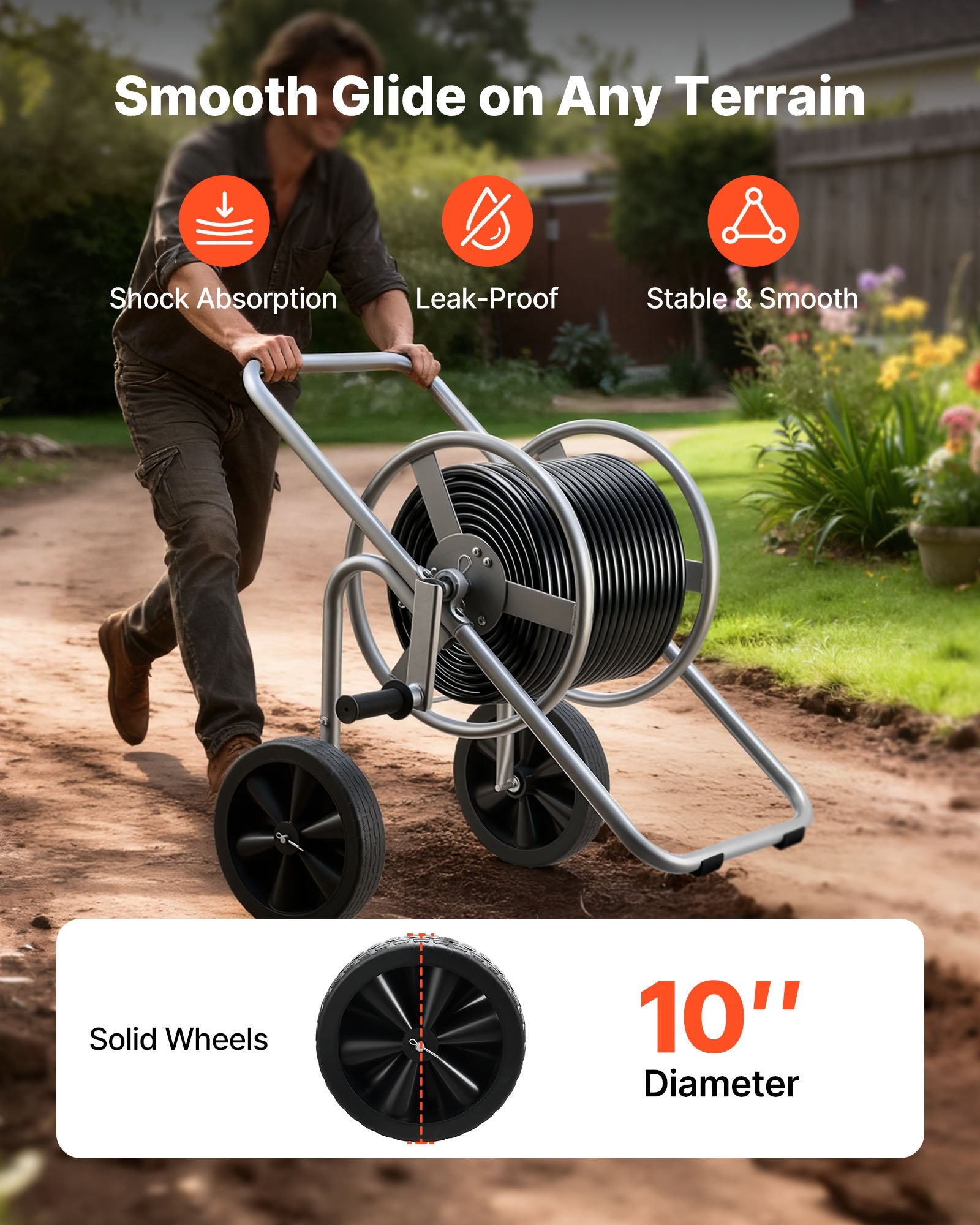 Water Hose Reel Cart HP Garden Hose 6096/9144 cm Two Wheels Handle Car Pet Wash