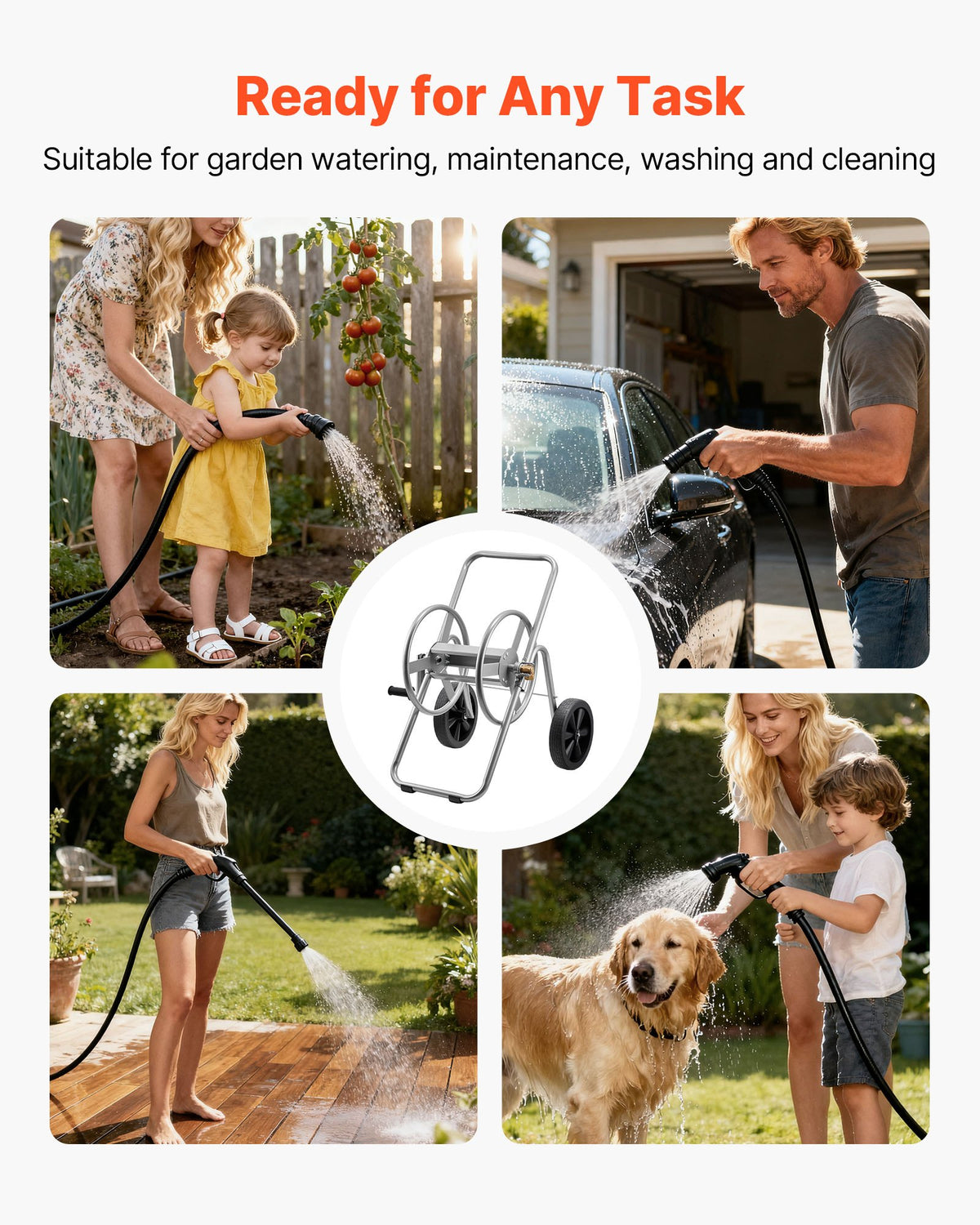 Water Hose Reel Cart HP Garden Hose 6096/9144 cm Two Wheels Handle Car Pet Wash