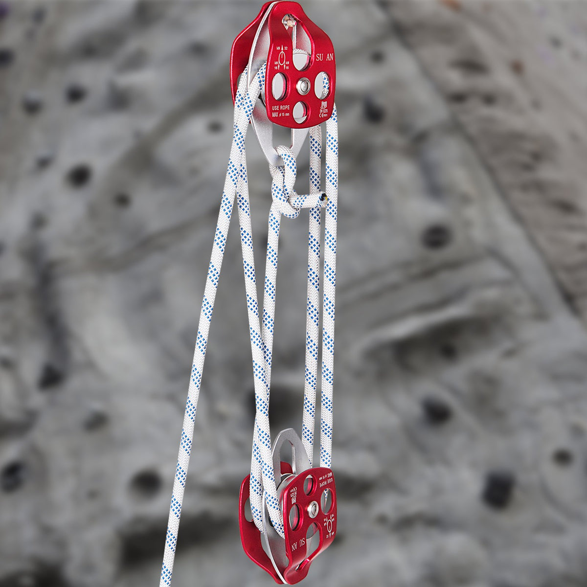 Twin Sheave Block and Tackle 1/2" x 200' Double Pulley with Rope 30–35KN