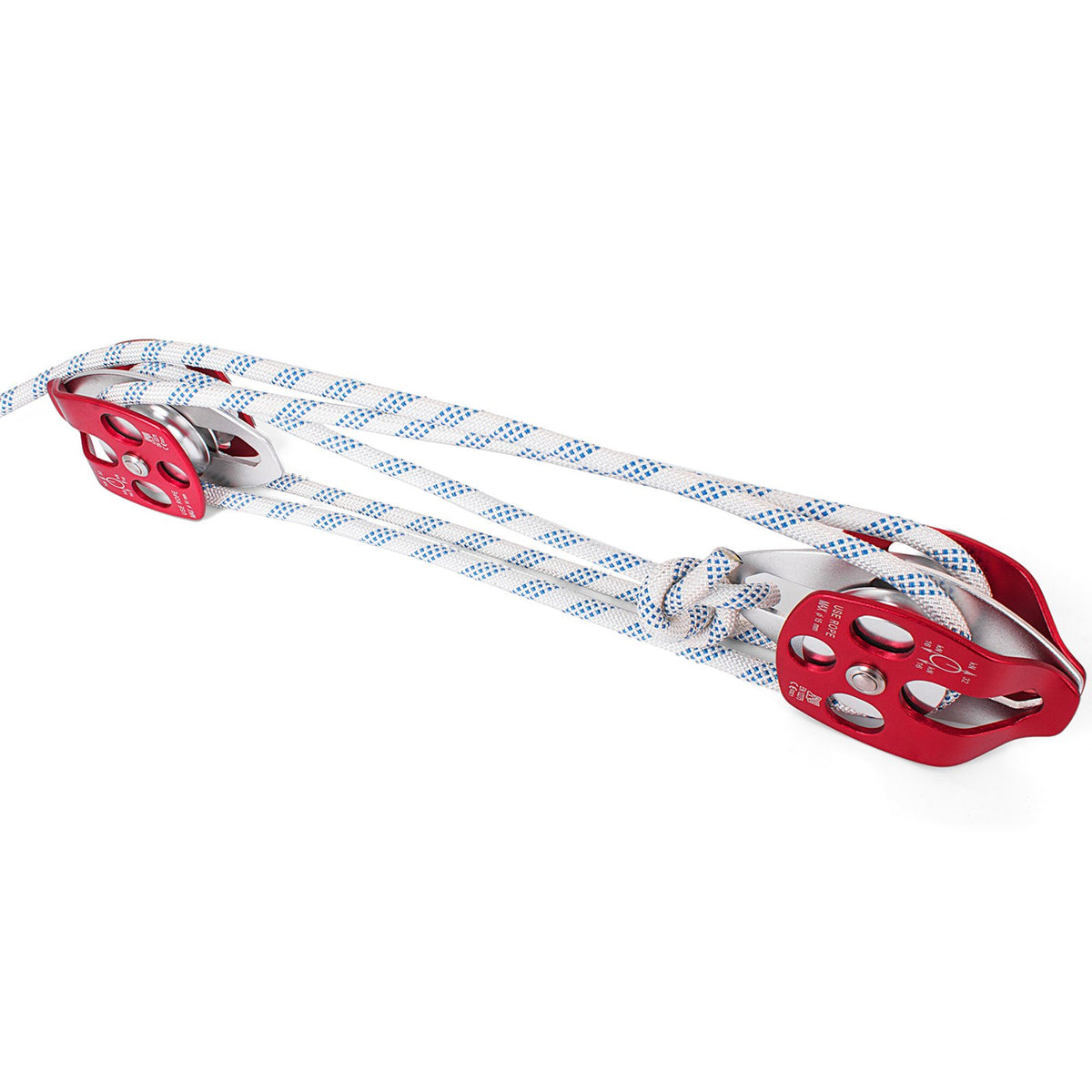 Twin Sheave Block and Tackle 1/2" x 200' Double Pulley with Rope 30–35KN