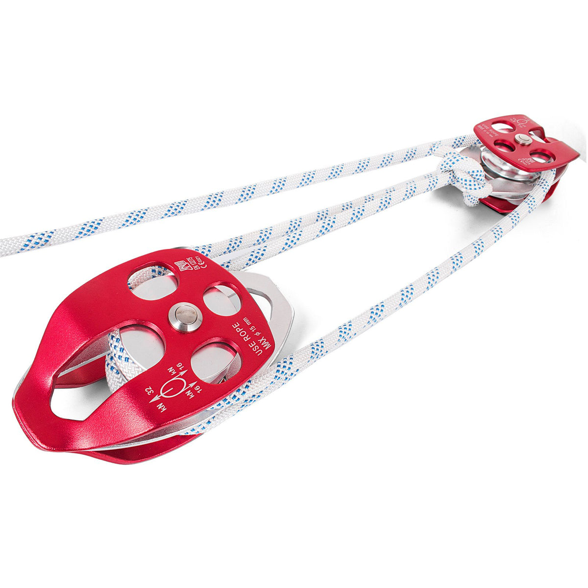 Twin Sheave Block and Tackle 1/2" x 200' Double Pulley with Rope 30–35KN