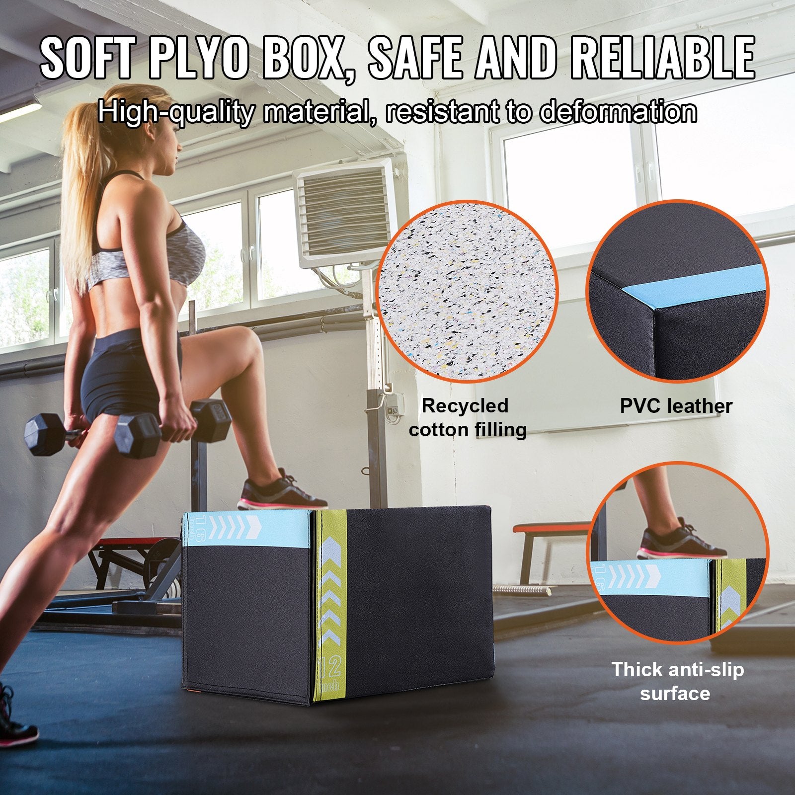 Plyometric Jump Box 3-in-1 Agility Step Up Anti-Slip Cotton 16/14/12in