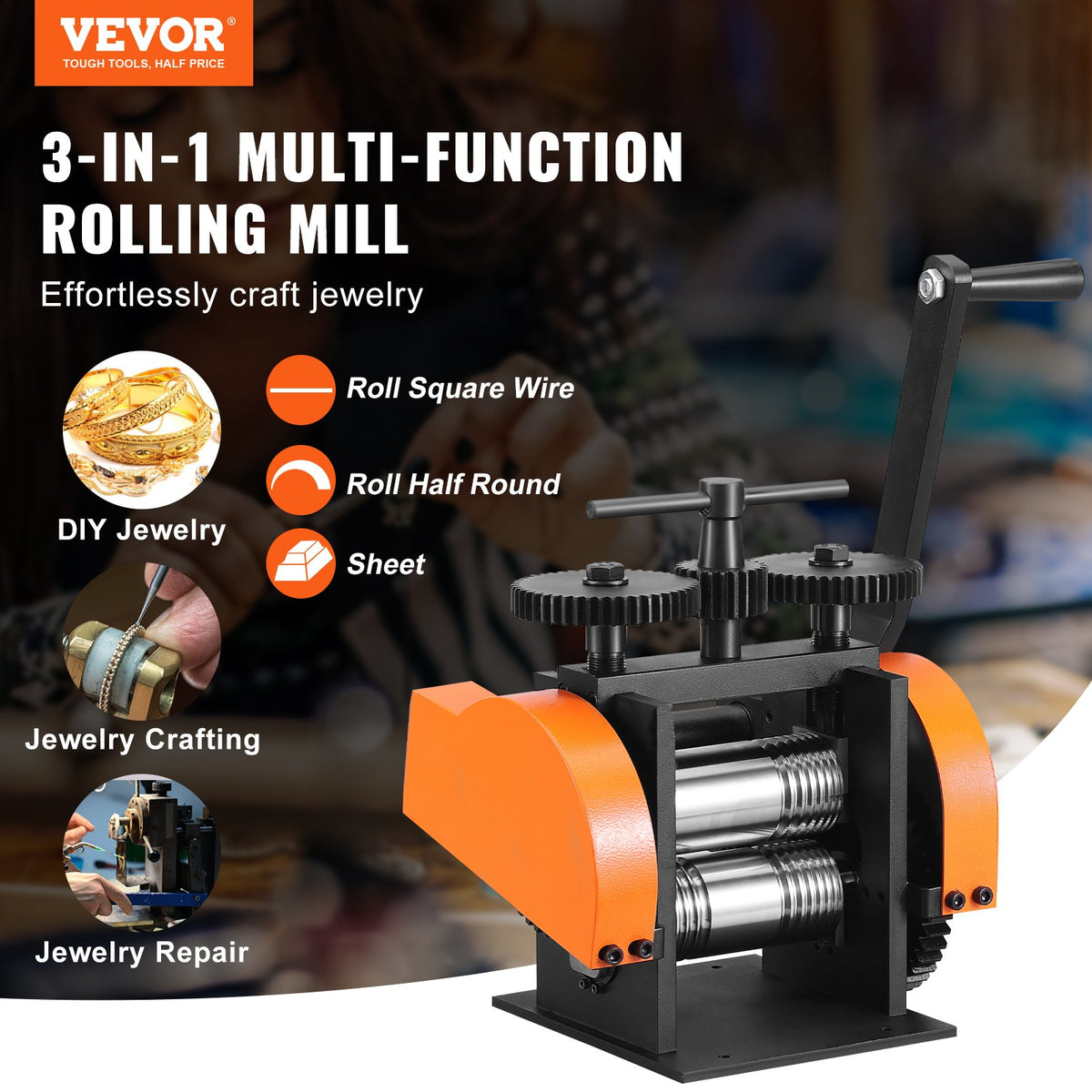 Rolling Mill 1.77"/45mm 3-in-1 Jewelry Machine 1:2.4 Gear Ratio