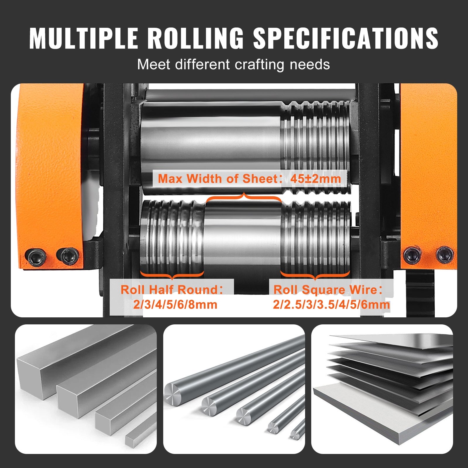 Rolling Mill 1.77"/45mm 3-in-1 Jewelry Machine 1:2.4 Gear Ratio