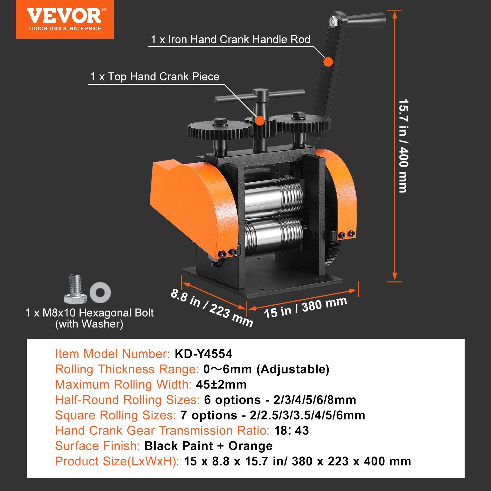 Rolling Mill 1.77"/45mm 3-in-1 Jewelry Machine 1:2.4 Gear Ratio