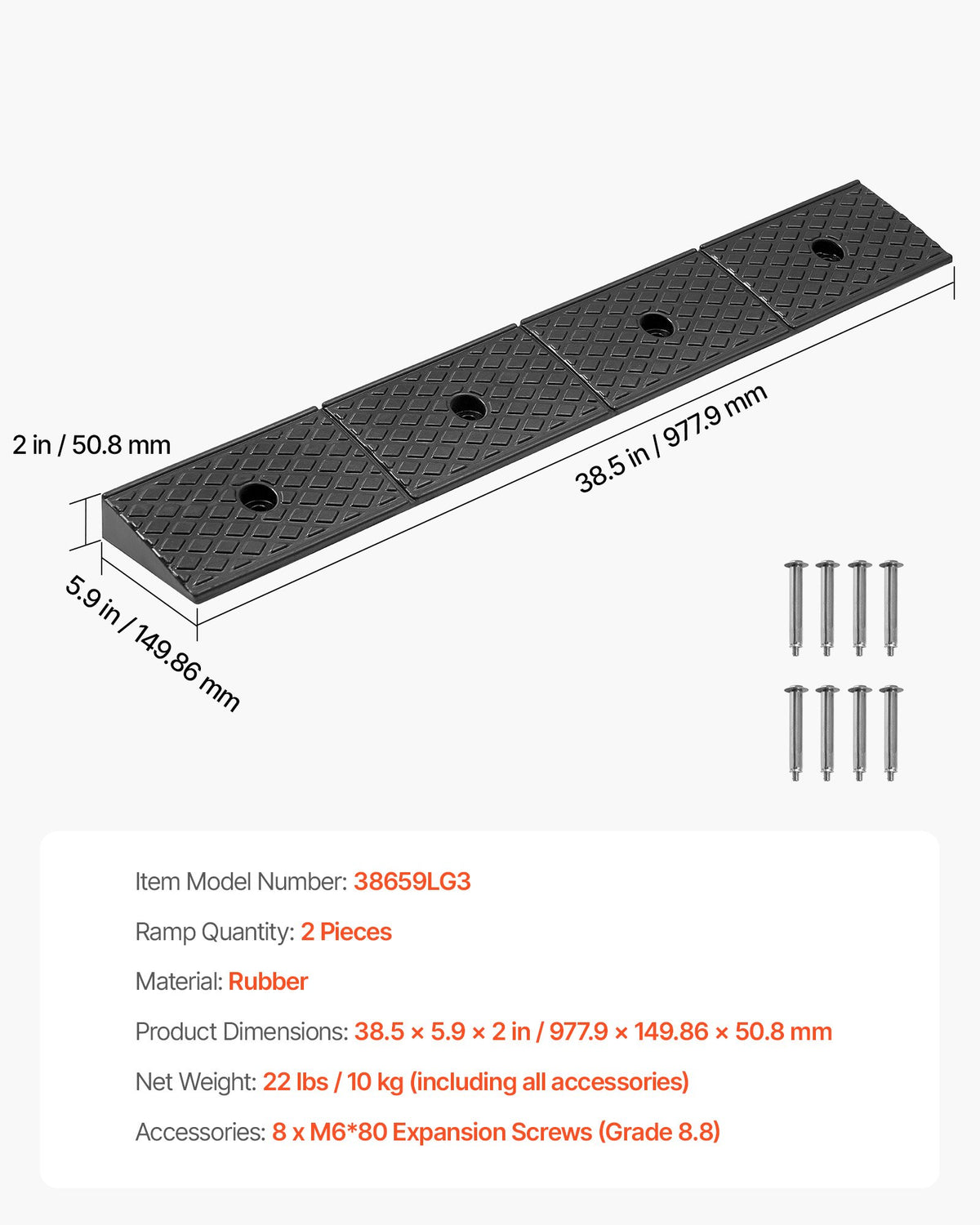 Rubber Curb Ramp 2Pack 15 Ton 50.8mm Rise Heavy Duty Drainage Wheelchair Car