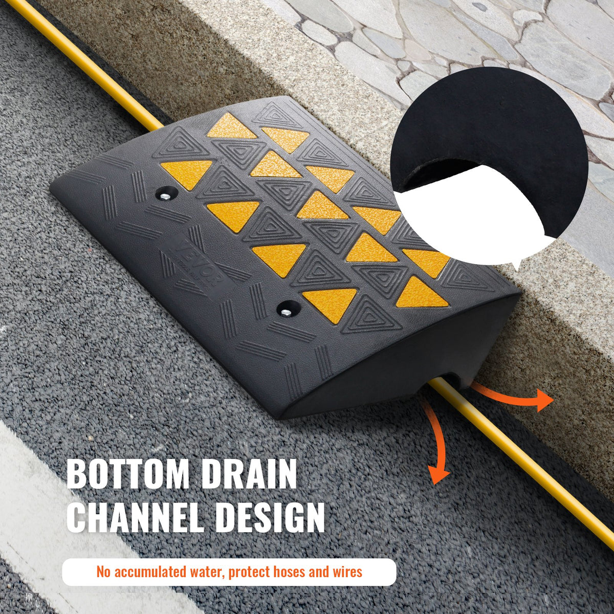 Rubber Curb Ramp 15.2cm Rise 37x49.1cm Heavy-Duty 15T Driveway Ramp for Vehicles