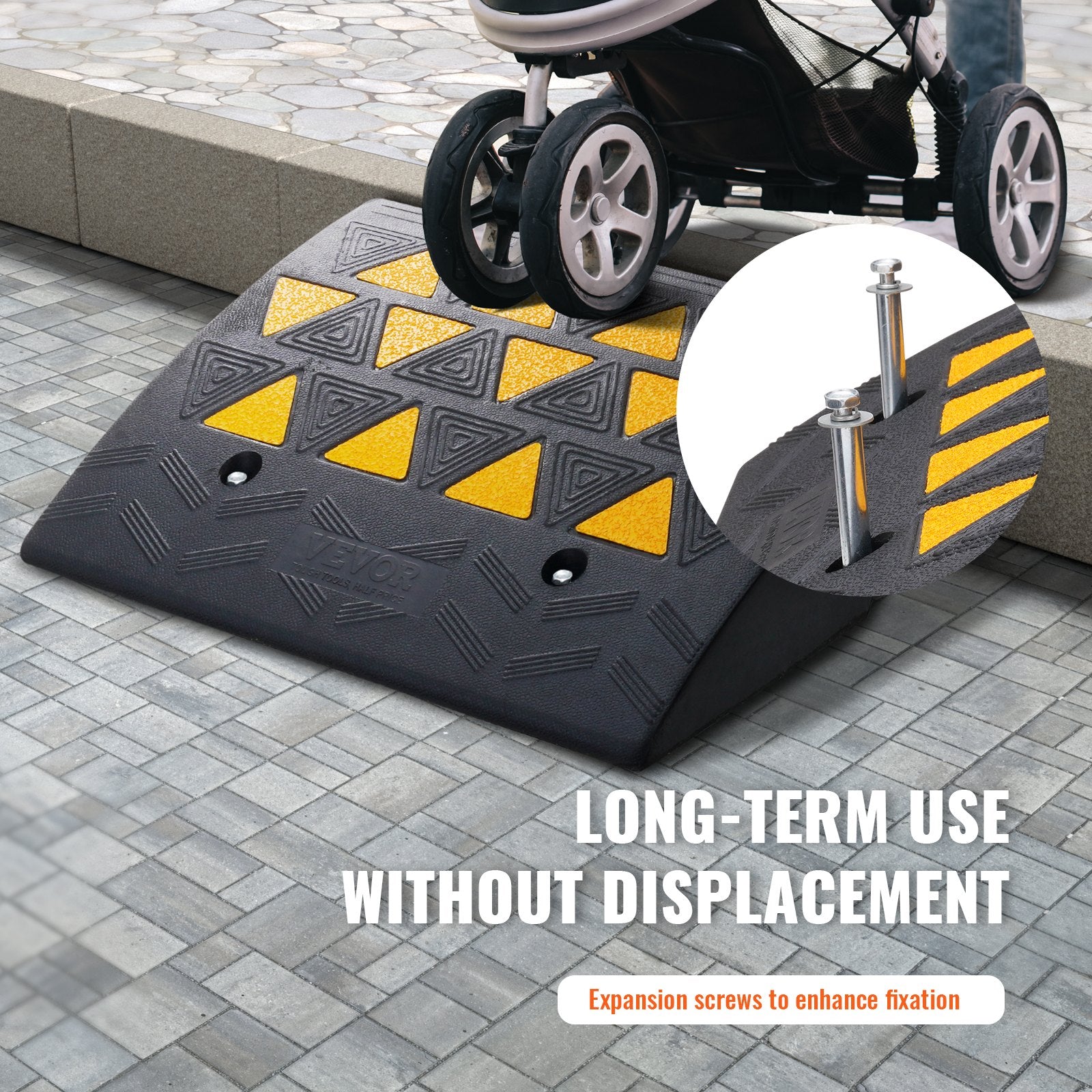 Rubber Curb Ramp 15.2cm Rise 37x49.1cm Heavy-Duty 15T Driveway Ramp for Vehicles