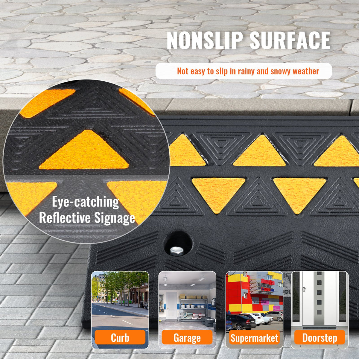 Rubber Curb Ramp 10.8cm Rise 30x50cm Heavy-Duty 15T Driveway Ramp for Vehicles
