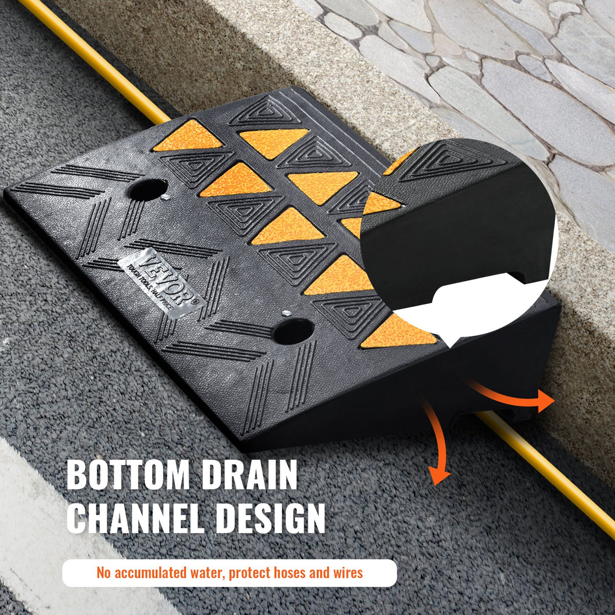 Rubber Curb Ramp 10.8cm Rise 30x50cm Heavy-Duty 15T Driveway Ramp for Vehicles
